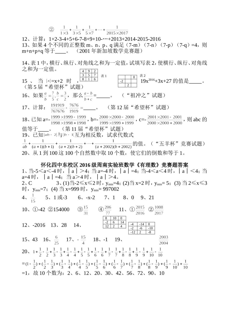 实验班数学《有理数》竞赛题汇编_第2页