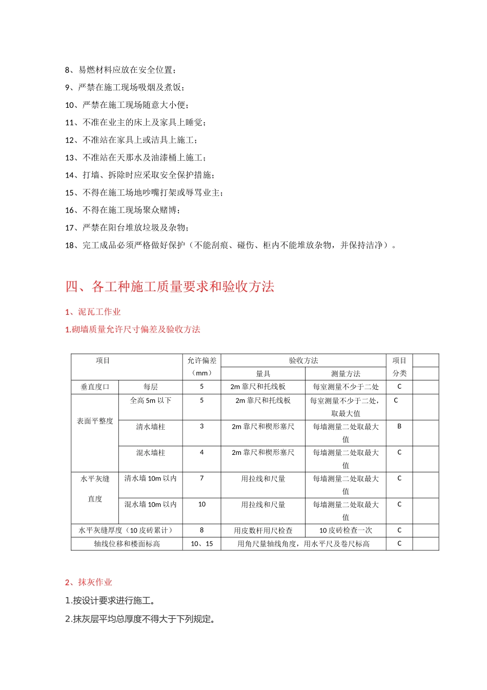 文明施工、泥瓦工等工种各项施工工程的质量要求、验收方法及验收判定_第2页