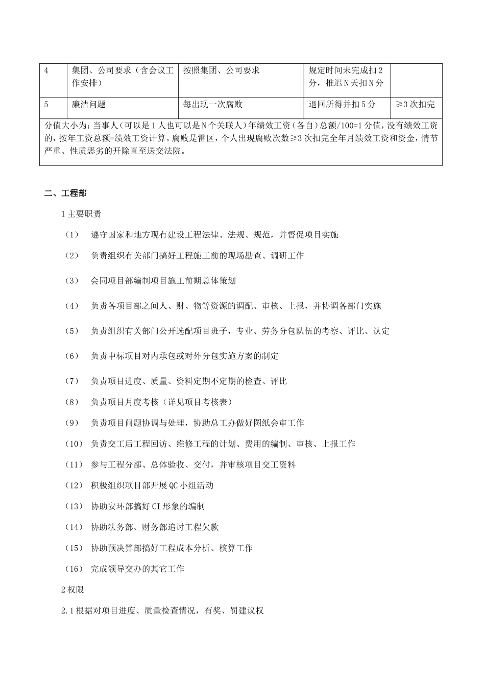 XX建筑公司部门主要工作职责、权限、考核标准_第2页