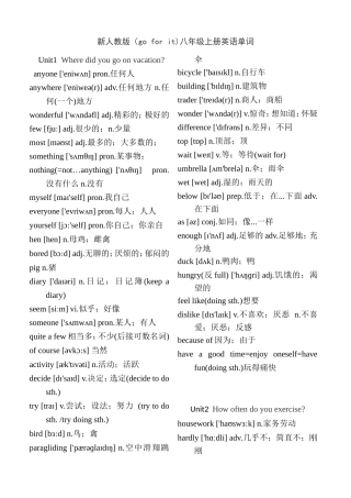 新人教版（go for it)八年级上册英语单词