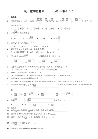 初三数学总复习 方程与方程组 测试题