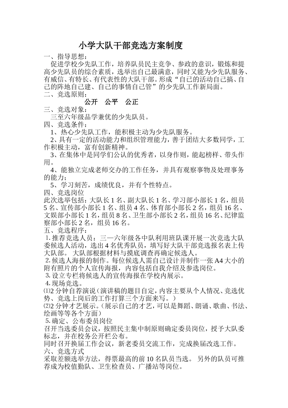 小学大队干部竞选方案制度_第1页