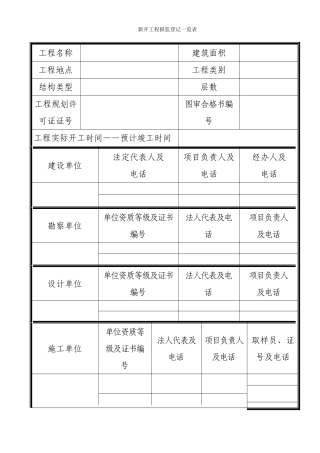 新开工程报监登记一览表