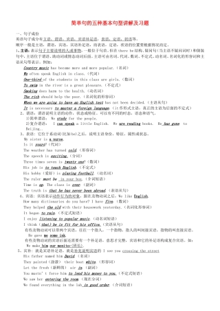 英语简单句的五种基本句型讲解及习题