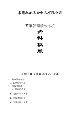 五金制品有限公司薪酬管理绩效考核资料模板