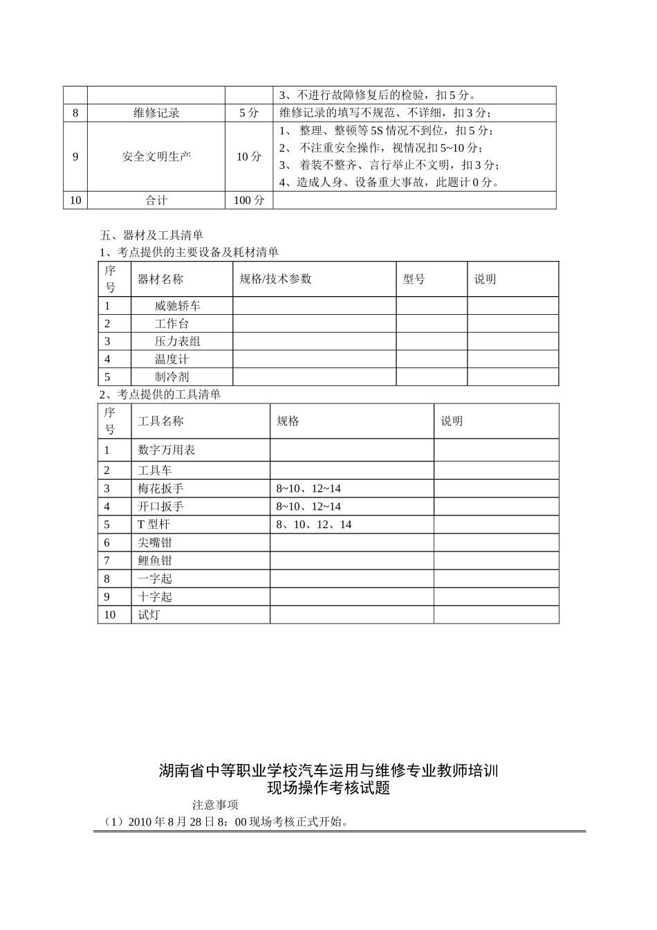 中等职业学校汽车运用与维修专业教师培训现场操作考核试题_第2页