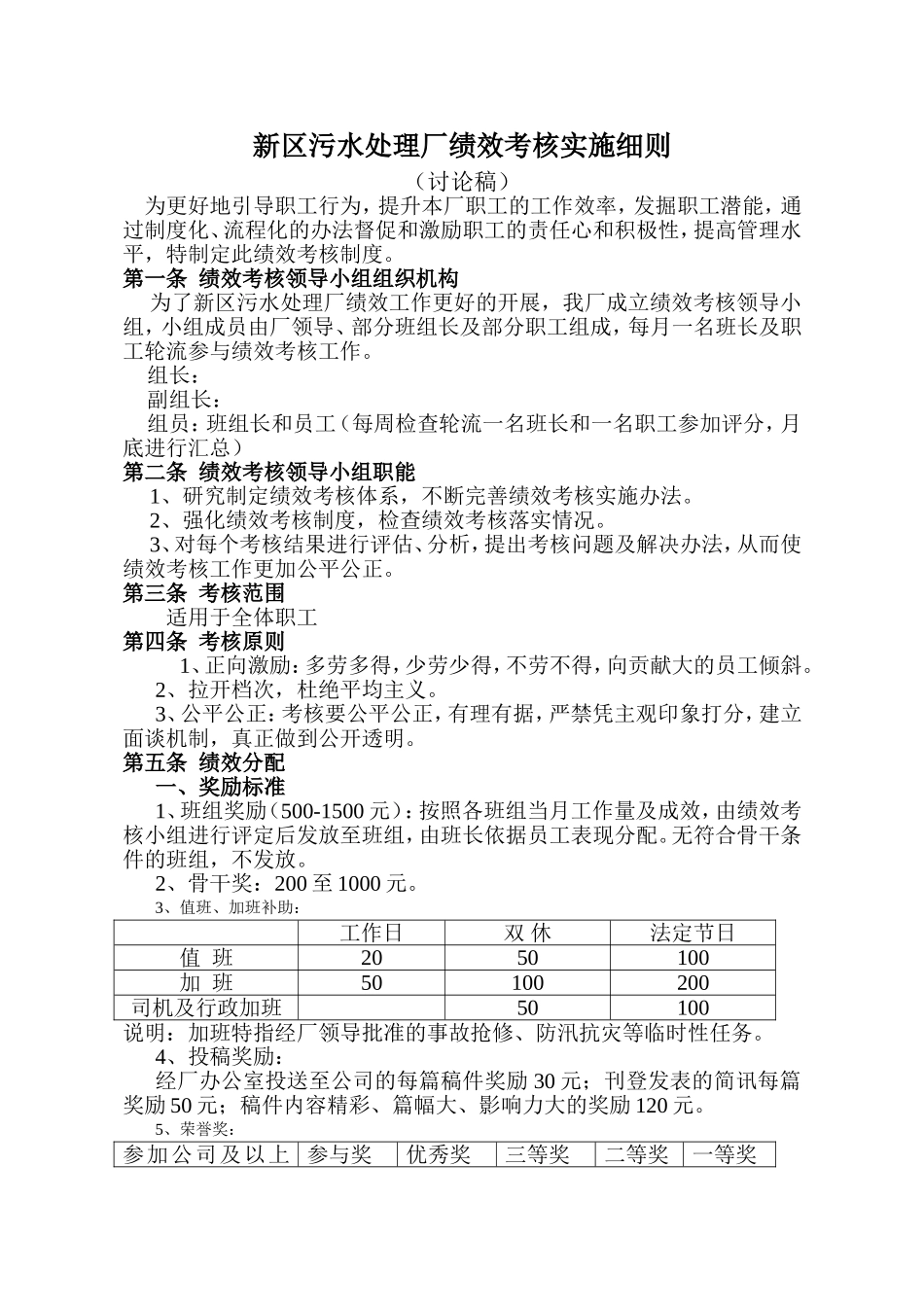新区污水处理厂绩效考核实施细则_第1页