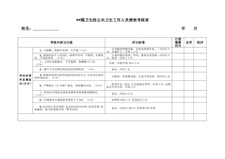 镇卫生院公共卫生工作人员绩效考核表