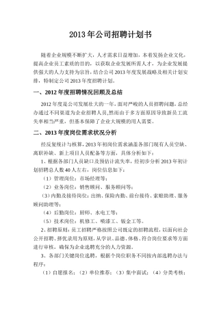 公司招聘计划书