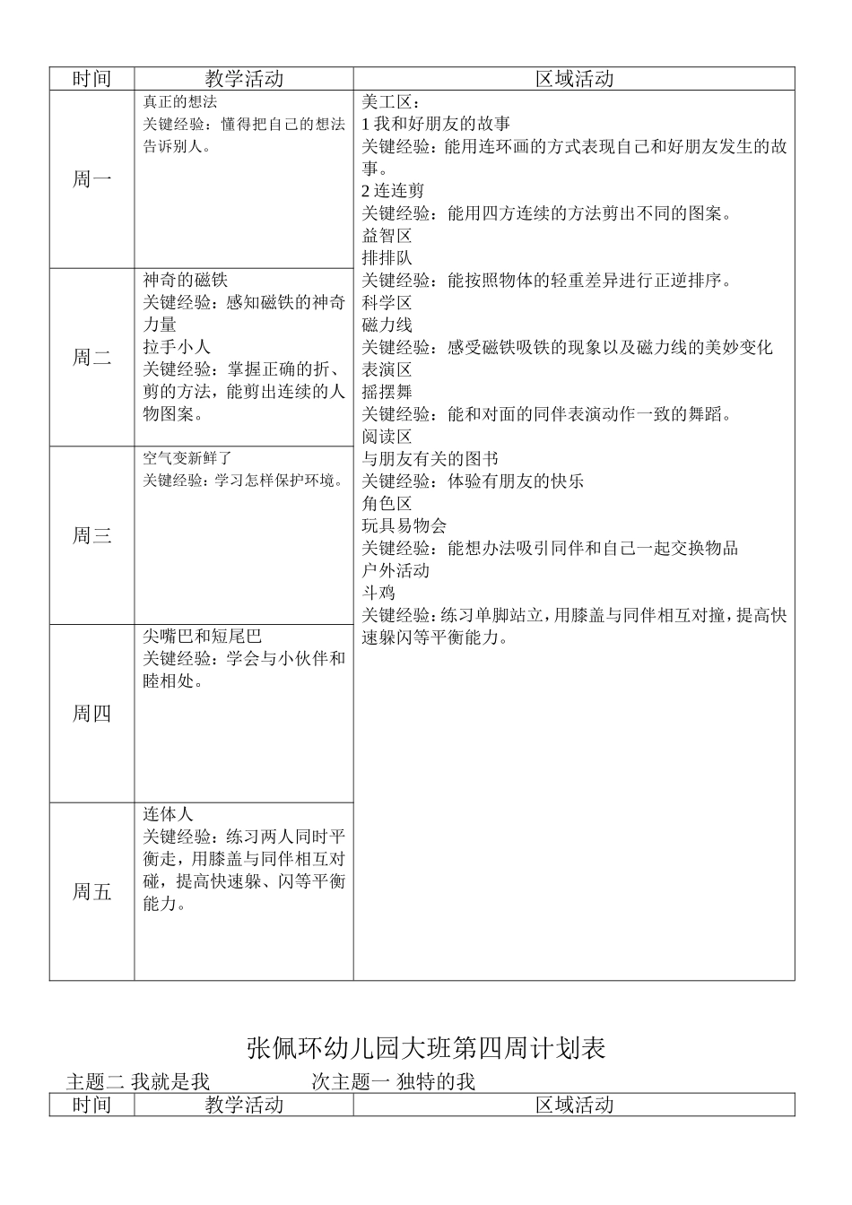 幼儿园大班第一周计划表_第3页