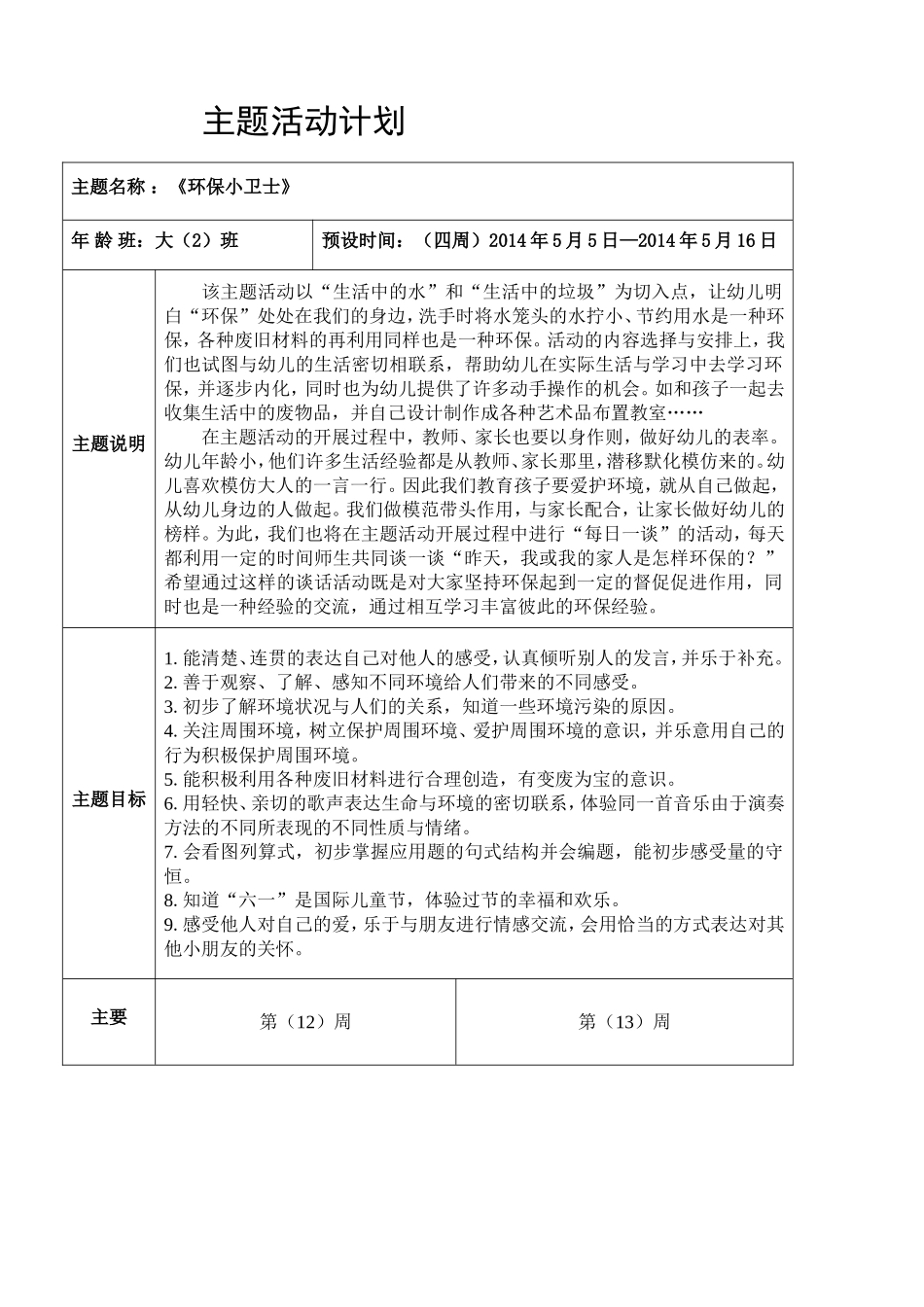 《环保小卫士》主题活动计划_第1页