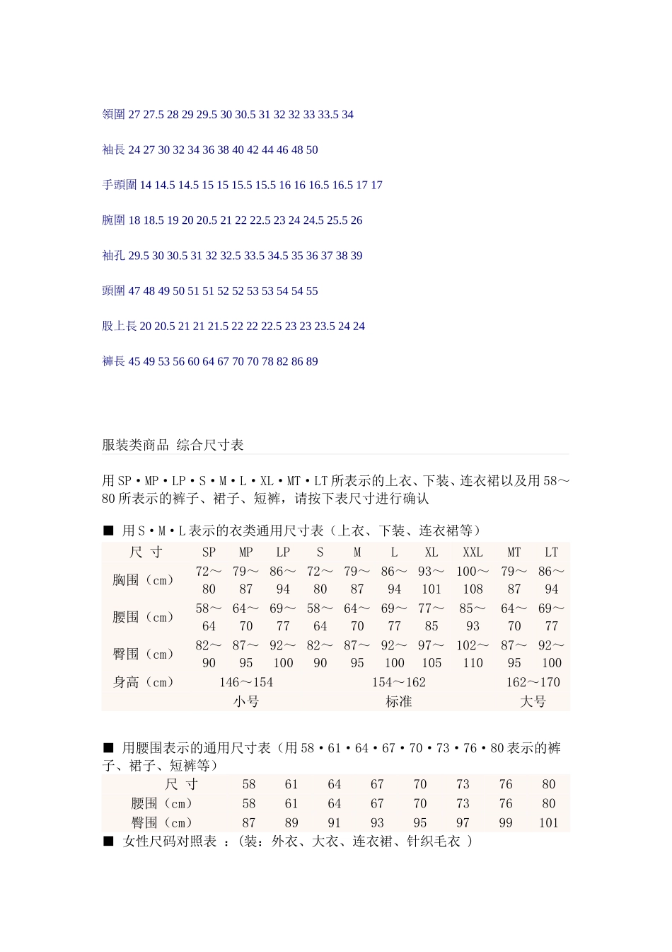 毛衣规格尺寸表_第3页