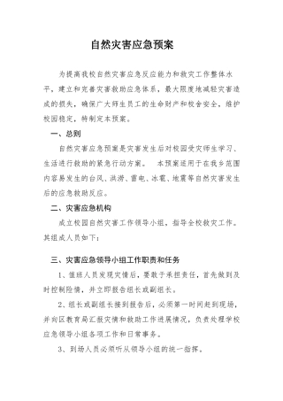 学校自然灾害应急预案