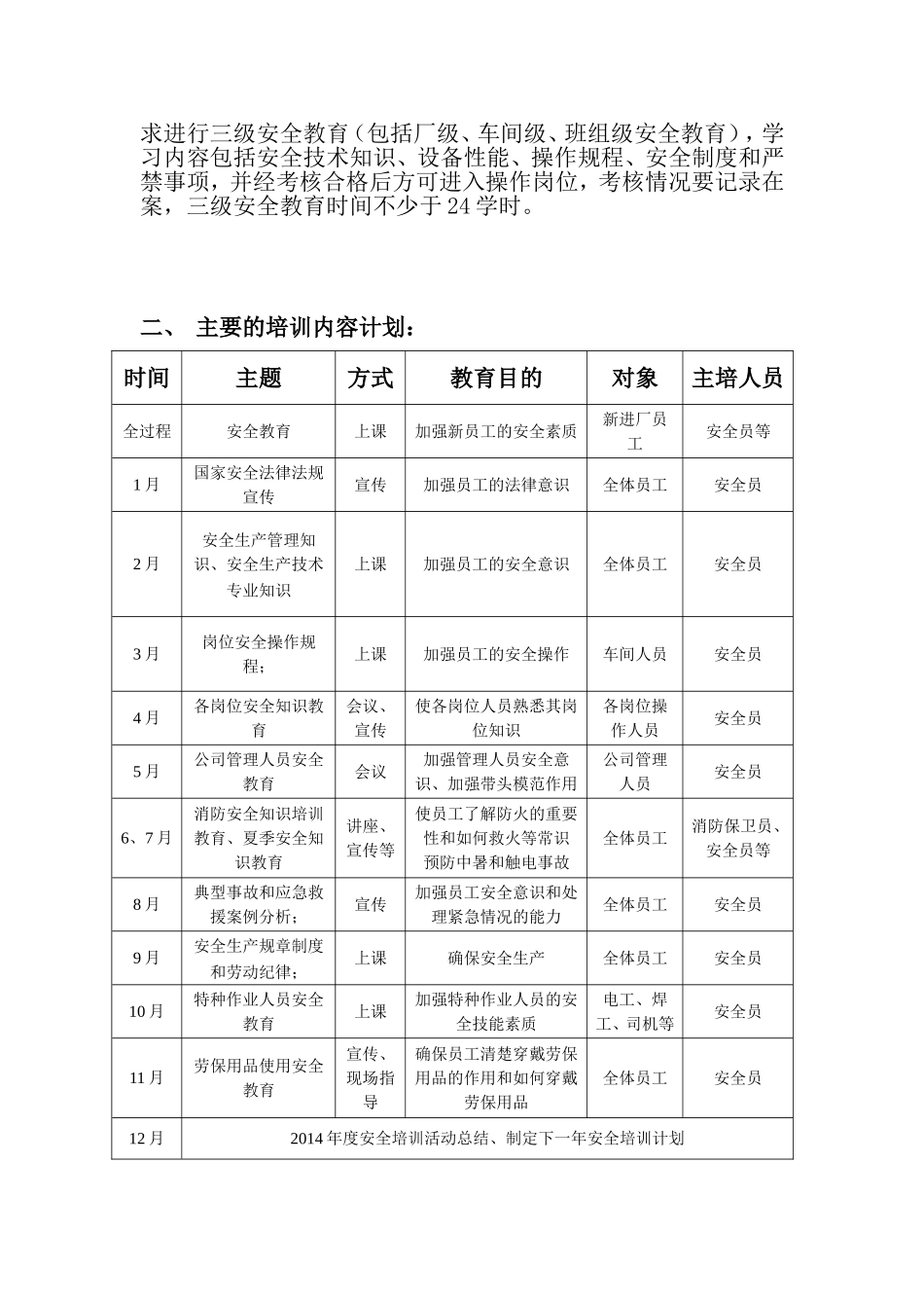 经济发展有限责任公司分公司年度安全教育培训计划_第2页