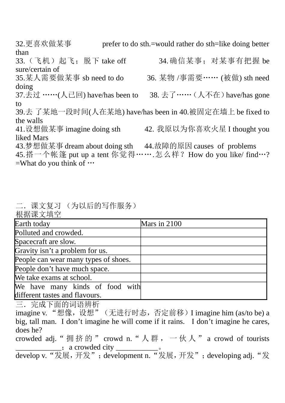 初三英语年第一轮复习教学案 9B Unit 1 Life on Mars_第2页