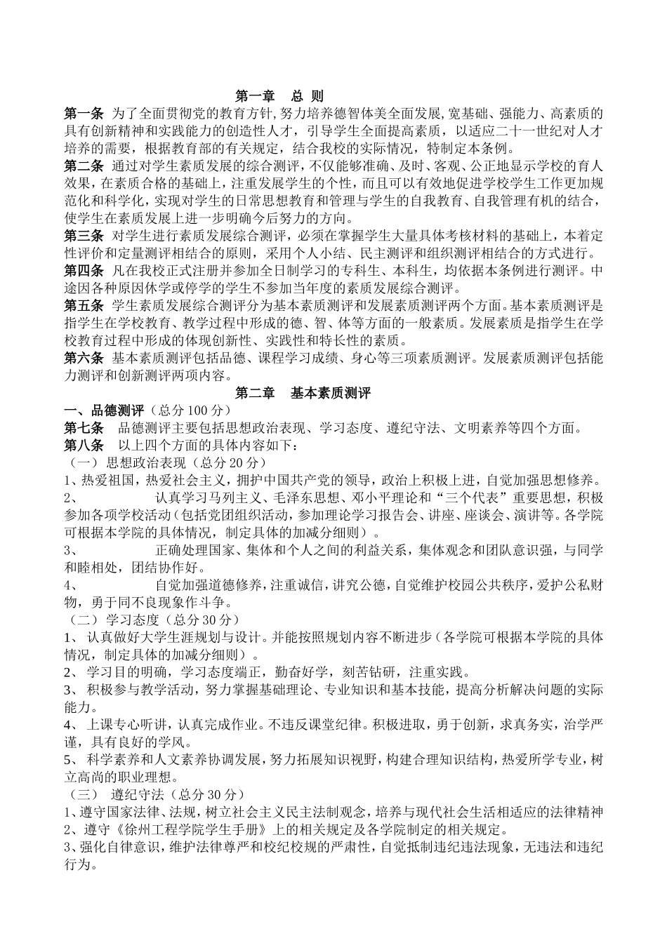 工程学院学生素质发展综合测评条例_第1页