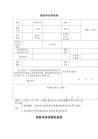 资格考试审核表