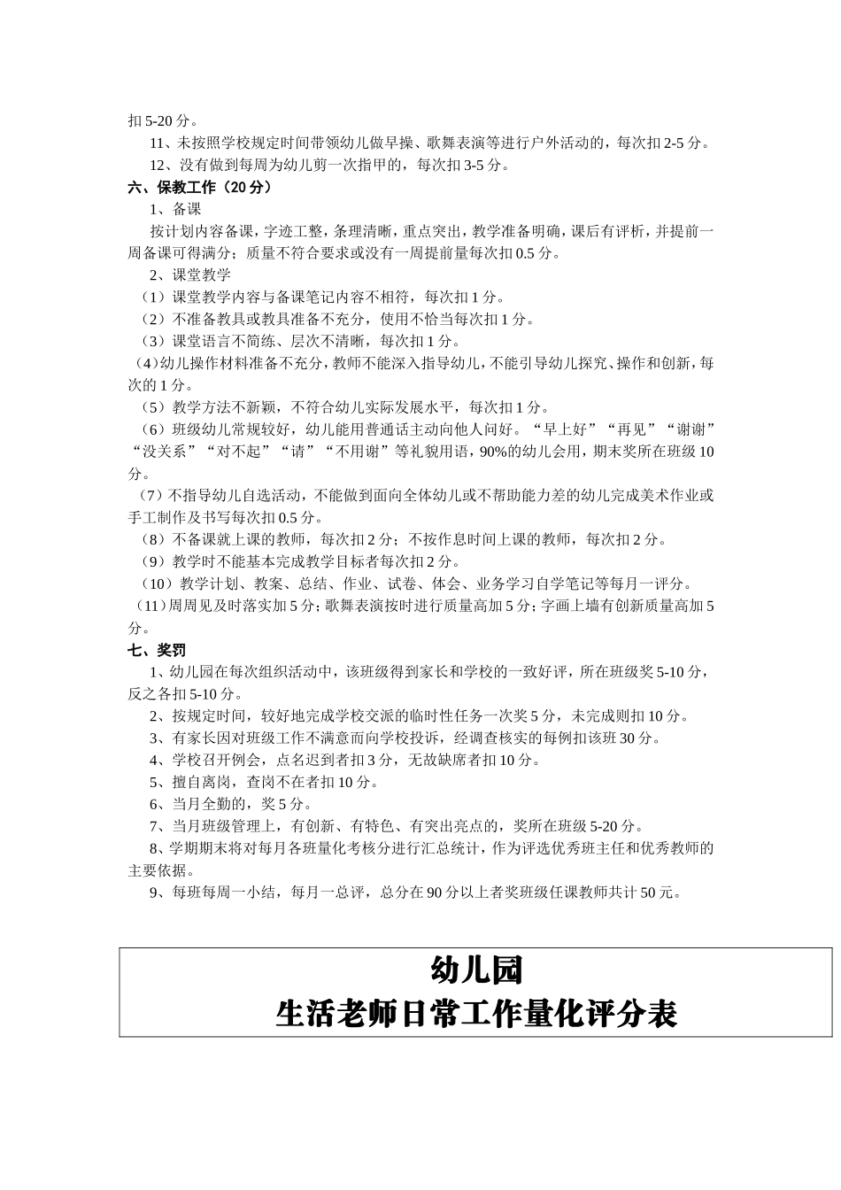 幼儿园教师量化考核评分表_第3页