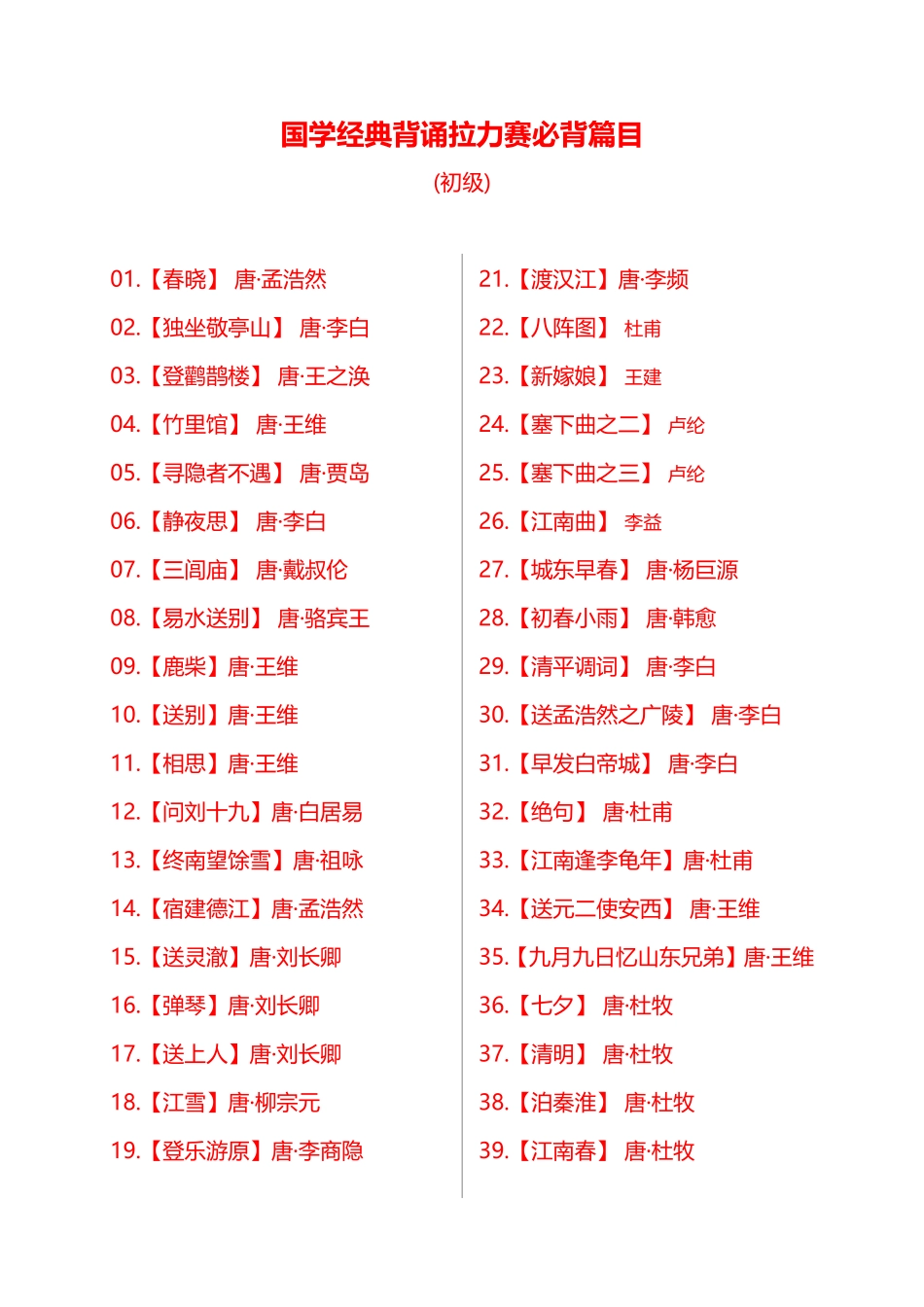国学经典背诵拉力赛必背篇目篇目_第1页