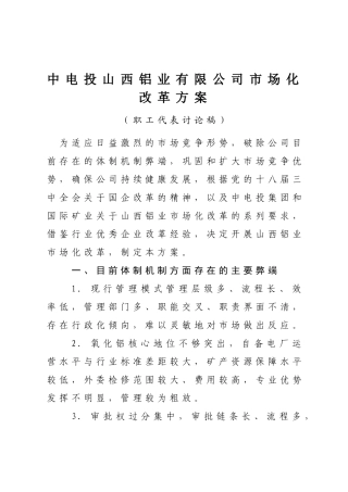 中电投山西铝业有限公司市场化改革方案