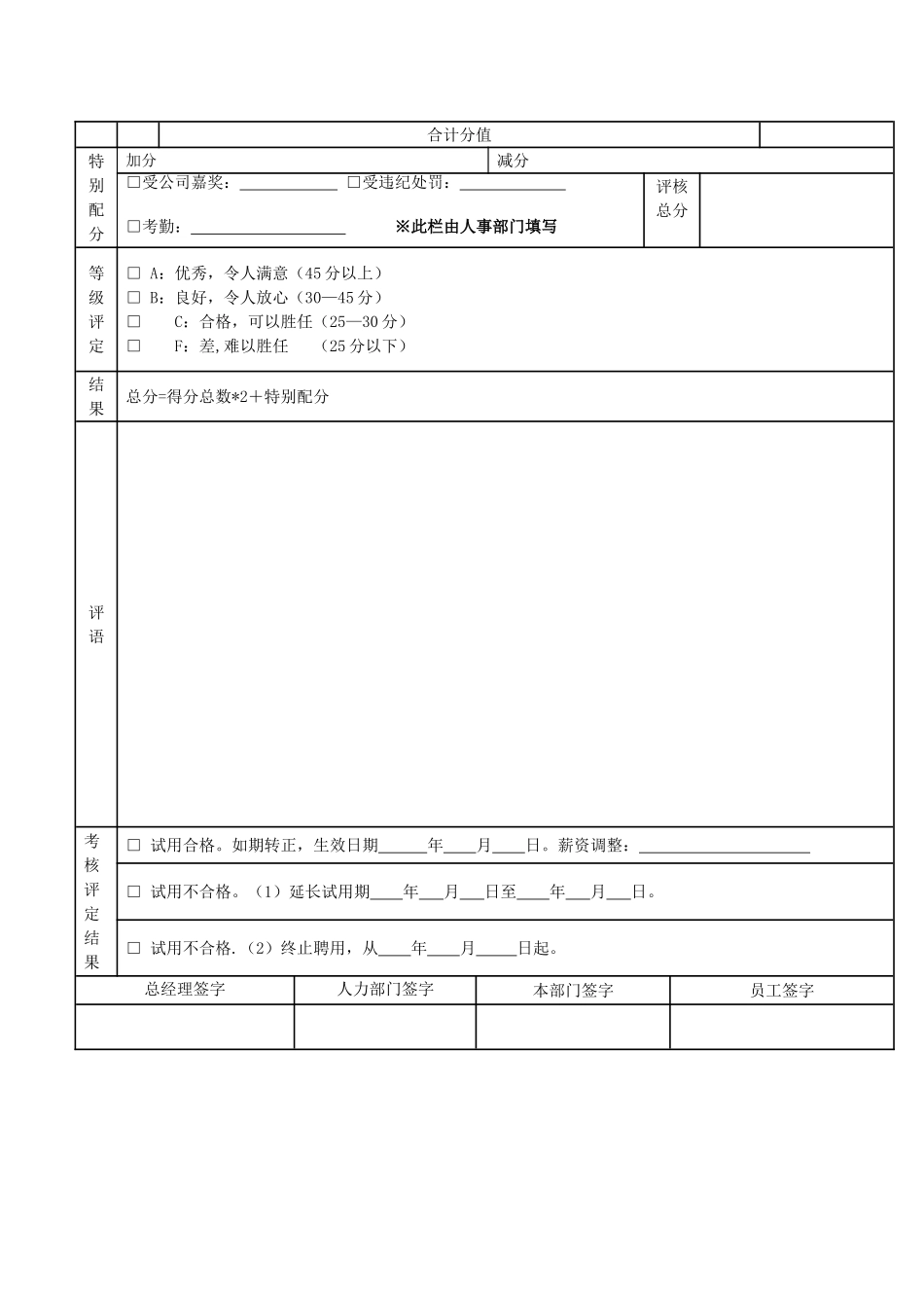 试用期人员绩效考核表_第3页