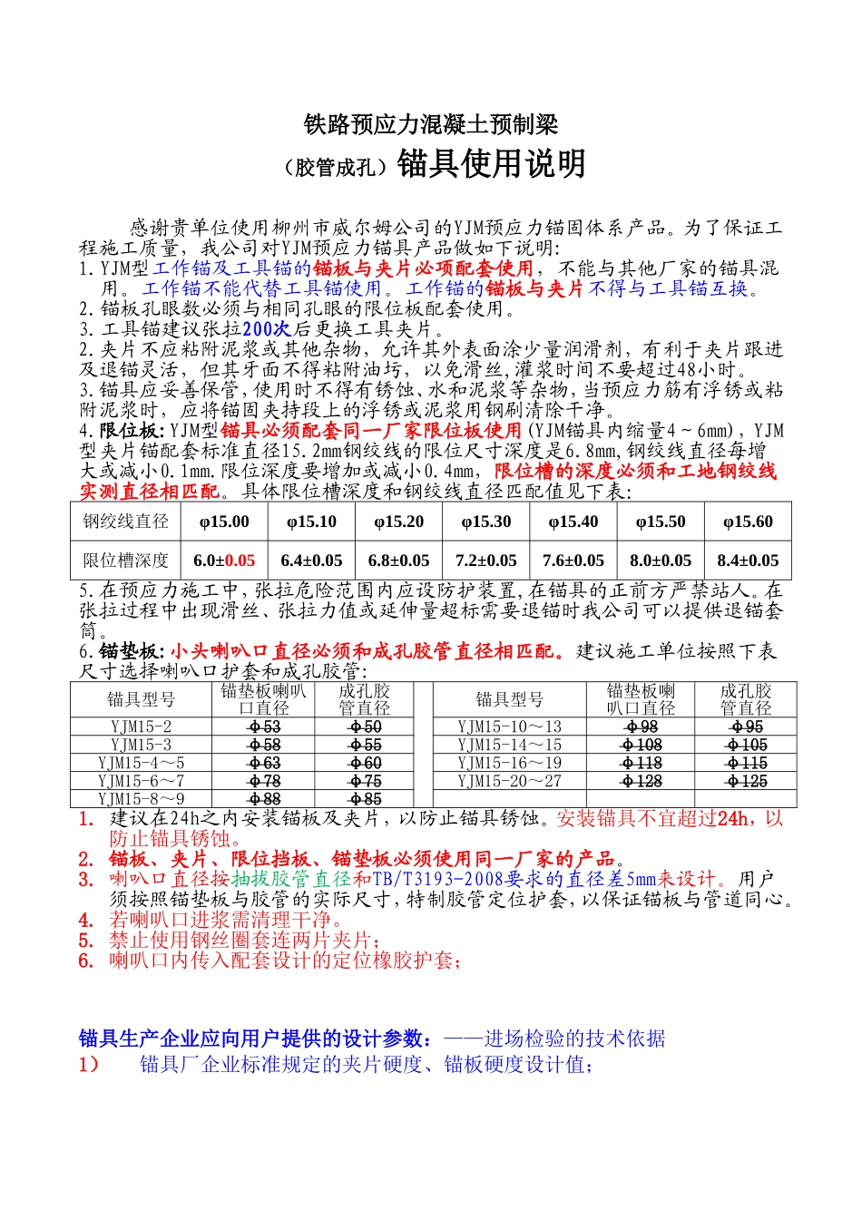 铁路预应力混凝土预制梁（胶管成孔）锚具使用说明_第1页