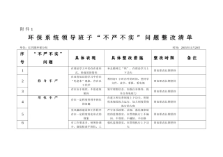 环保系统领导班子“不严不实”问题整改清单