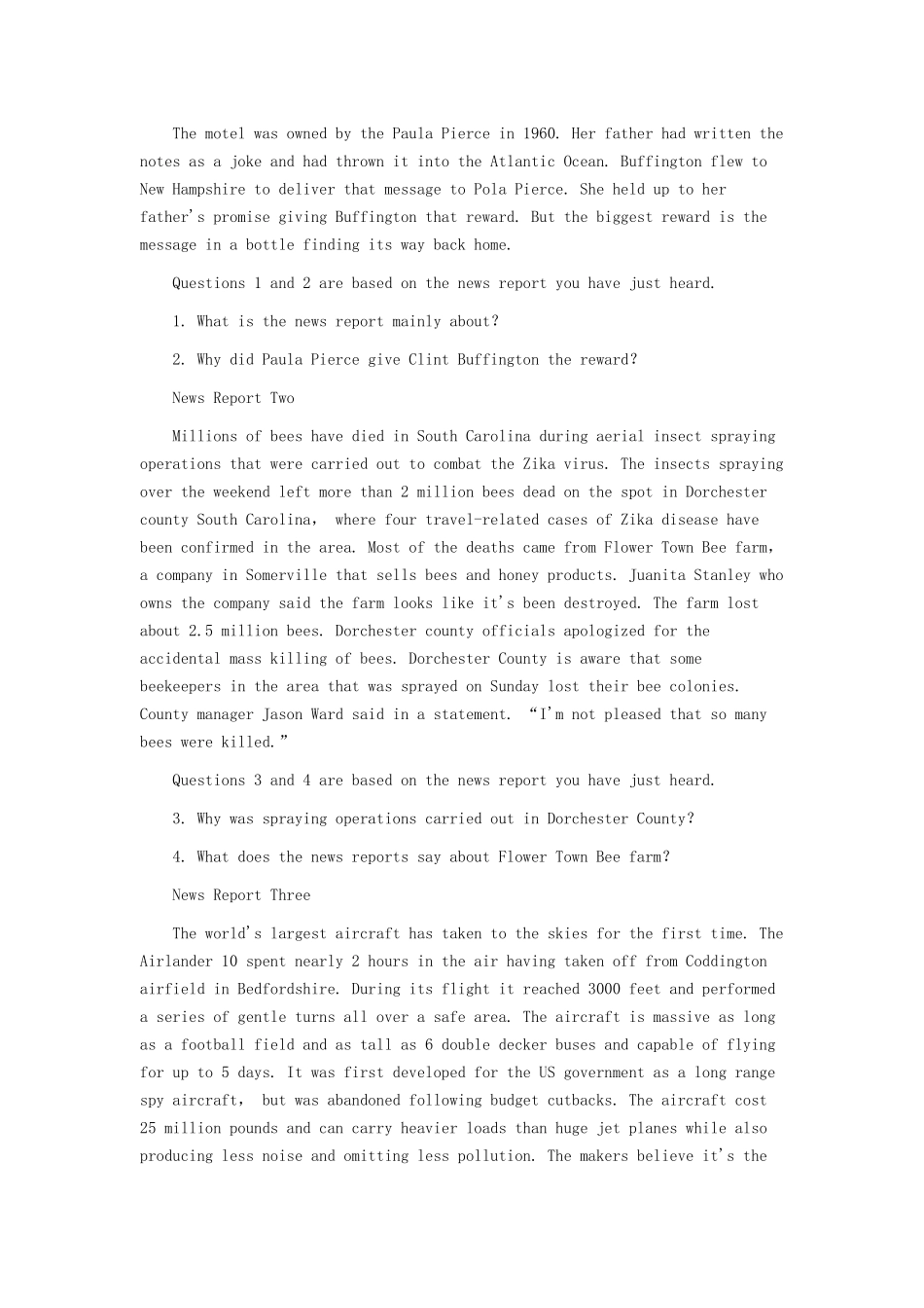 年6月英语四级考试真题及考试答案_第2页