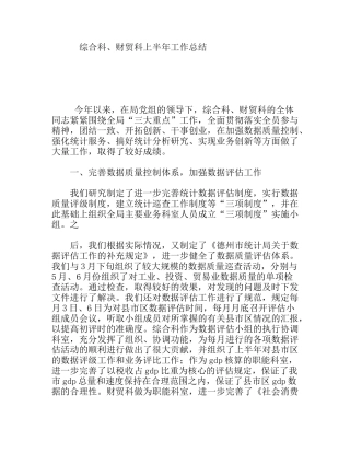 综合科、财贸科上半年工作总结