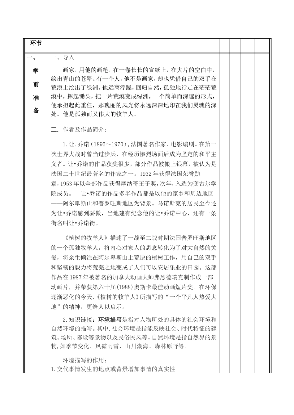 学年度第一学期植树的牧羊人七 年级 语文 科教学设计方案_第2页