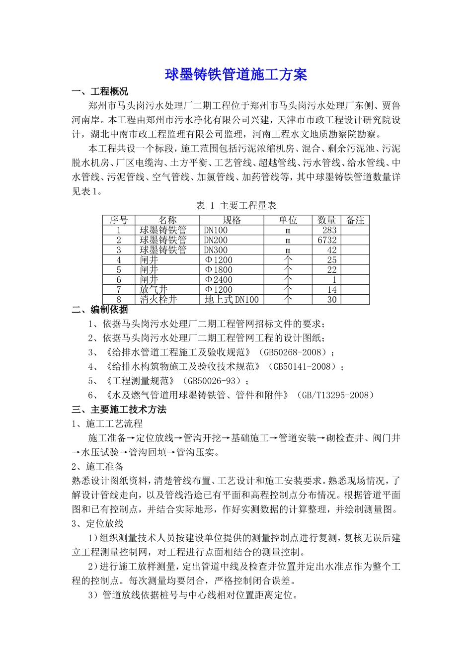 球墨铸铁管道施工方案_第1页