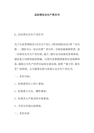 总经理安全生产责任书