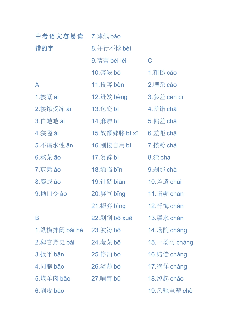 中考语文容易读错的字_第1页