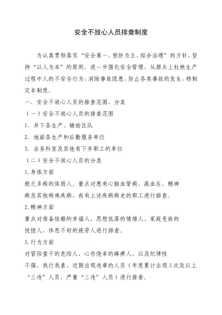 煤业有限公司安全不放心人员排查制度