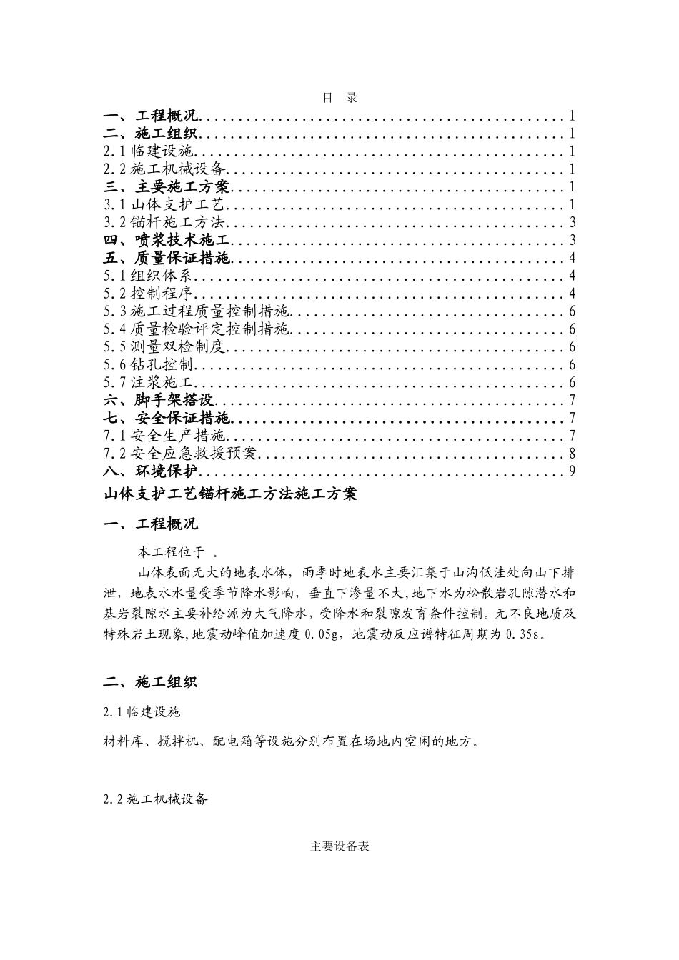 山体支护工艺锚杆施工方法施工方案_第1页