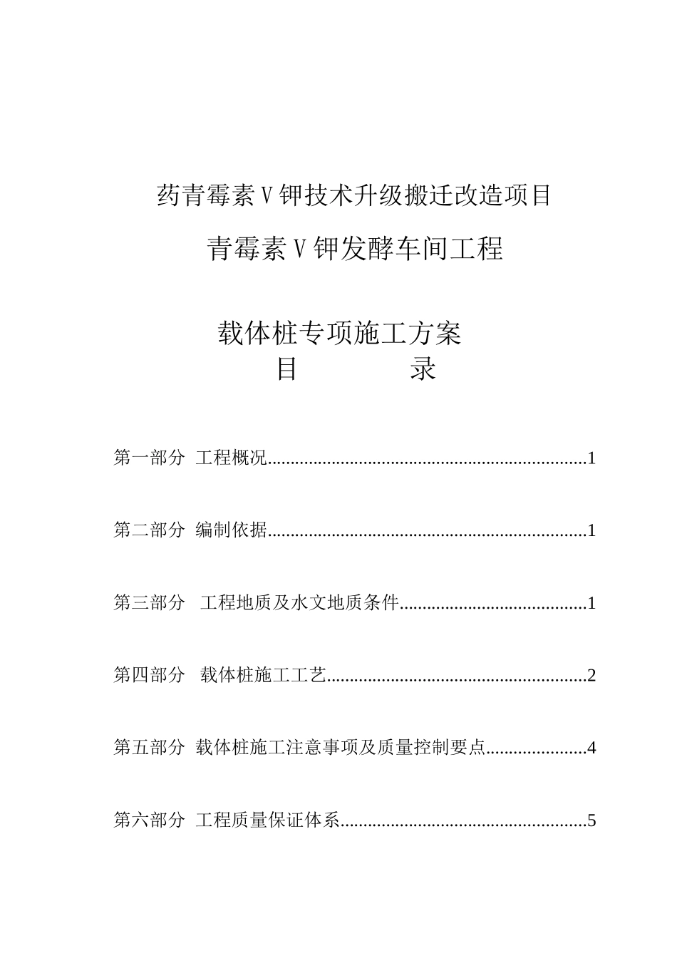 制药青霉素V钾技术升级搬迁改造项目青霉素V钾发酵车间工程载体桩专项施工方案_第1页
