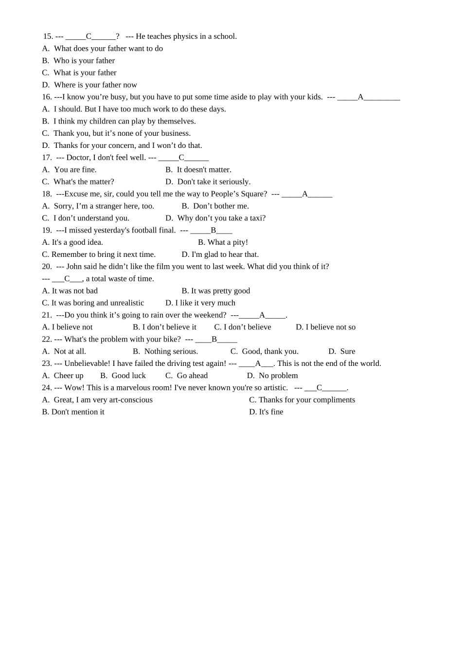 英语交际用语（来自课后练习及统考题库）_第3页