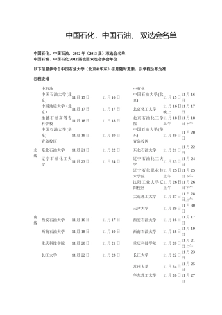 中国石化，中国石油 双选会名单