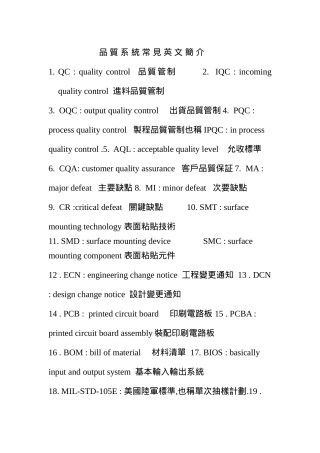 品质系统常见英文简介