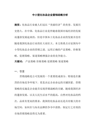 中小型化妆品企业营销战略分析