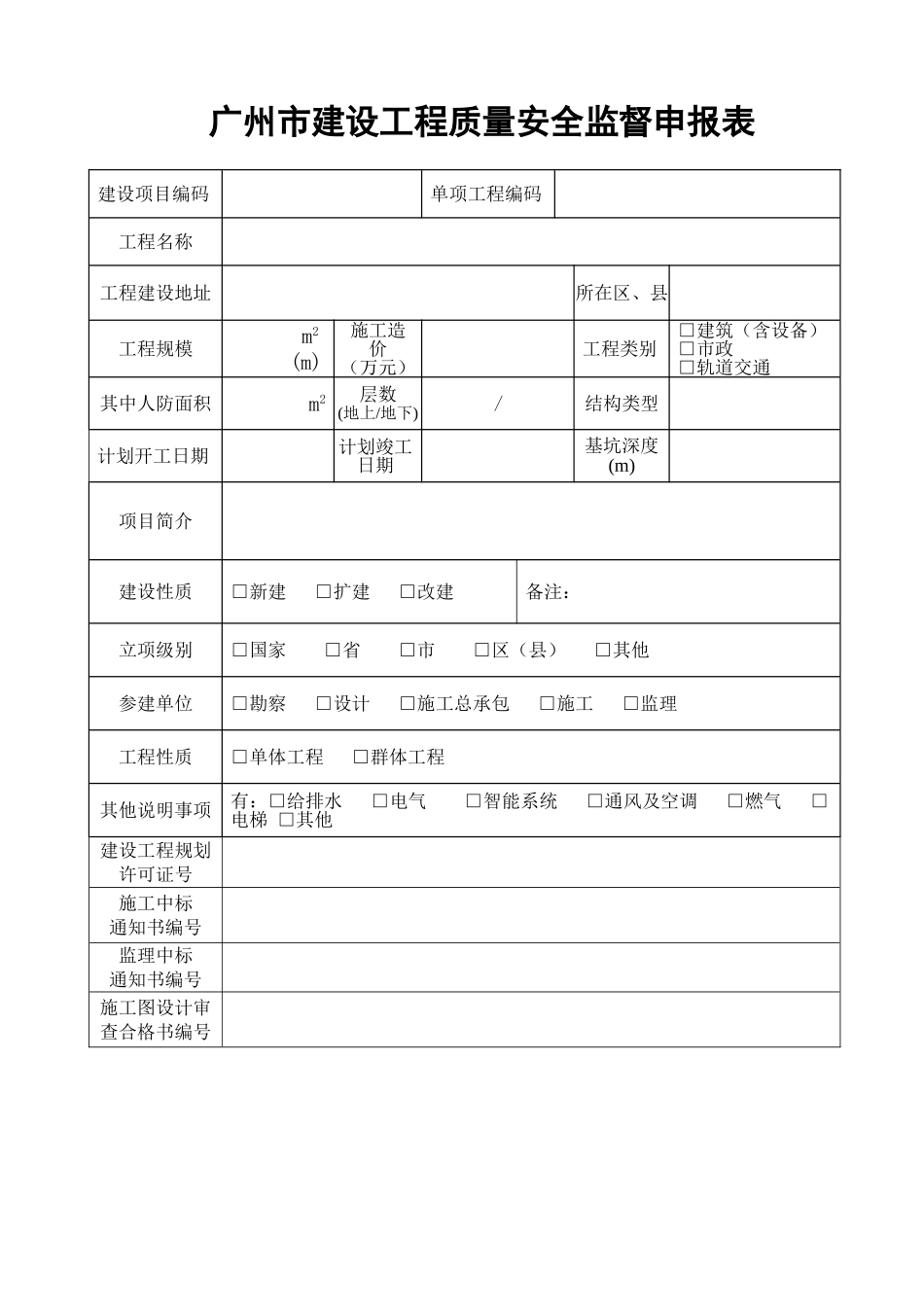 市建设工程质量安全监督申报表_第1页