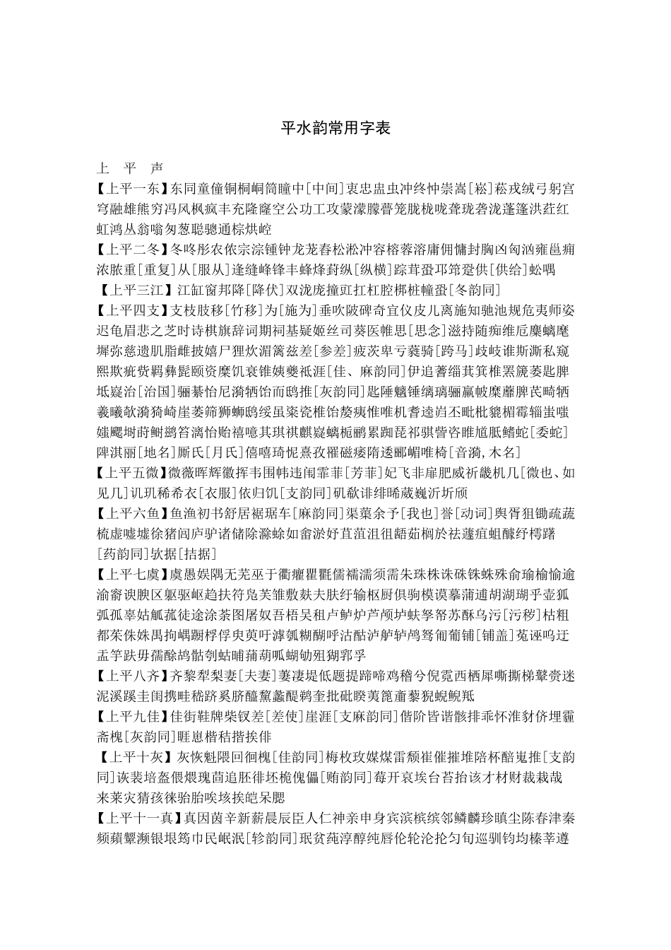 平水韵常用字表_第1页