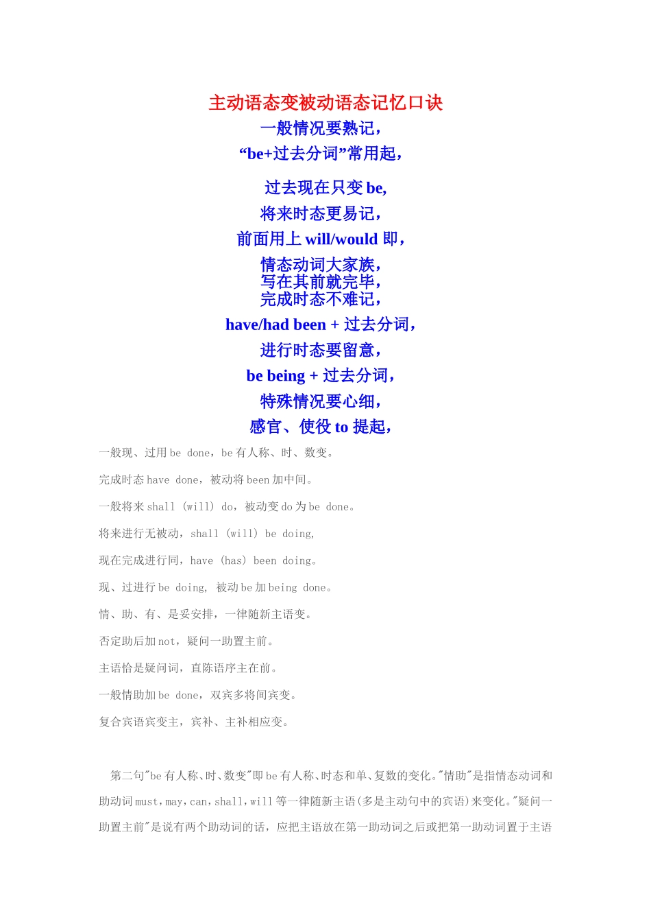 主动语态变被动语态记忆口诀_第1页