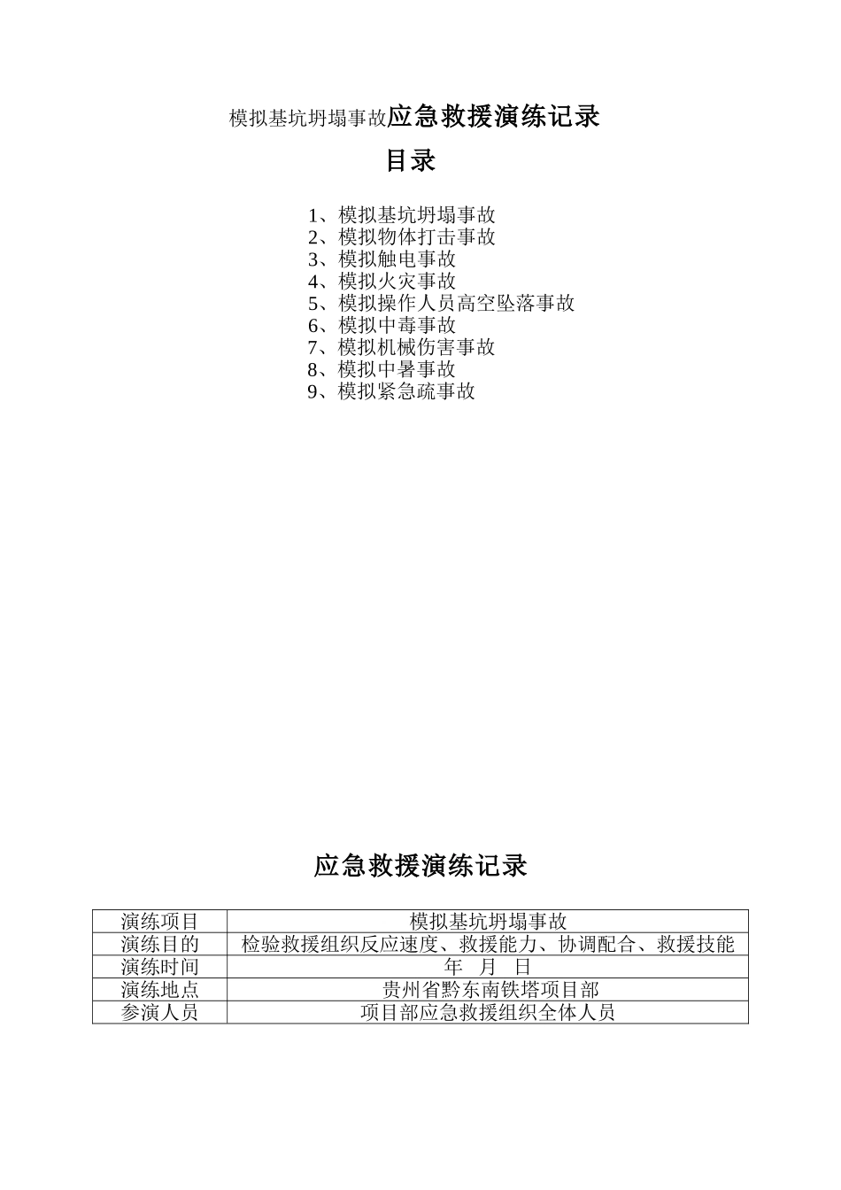 铁塔项目部模拟基坑坍塌事故应急救援演练记录_第1页
