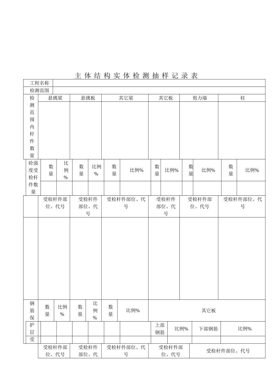 主体结构实体检测抽样记录表_第1页