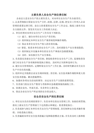 主要负责人安全生产岗位责任制