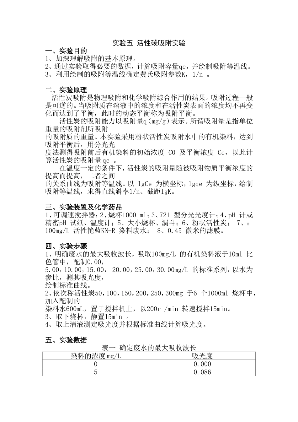 实验五活性碳吸附实验_第1页