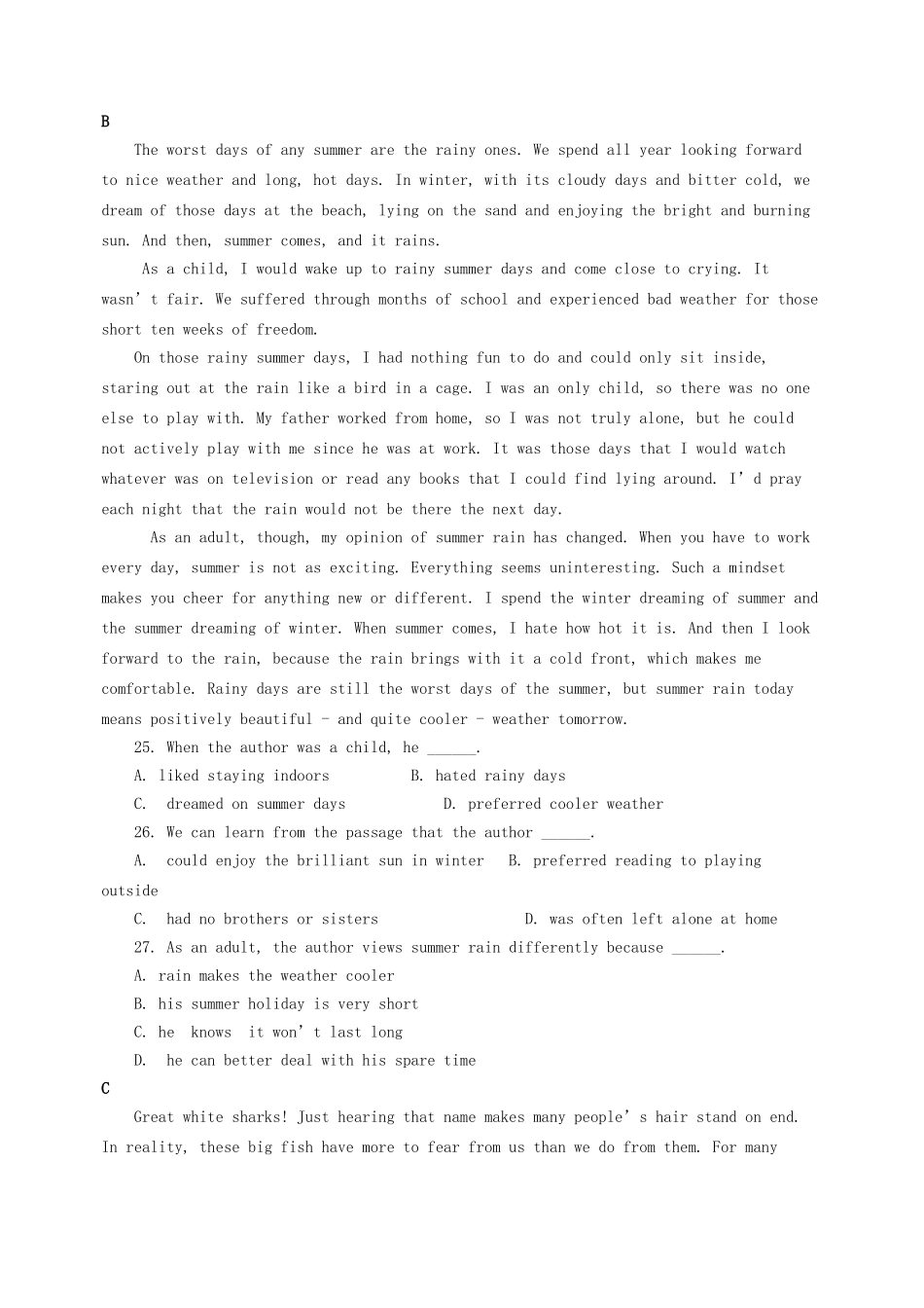 实验中学年度上学期高一年级英语期末考试试题_第2页