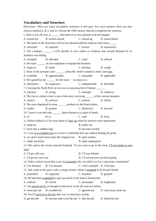 Vocabulary and Structure英语测试练习题