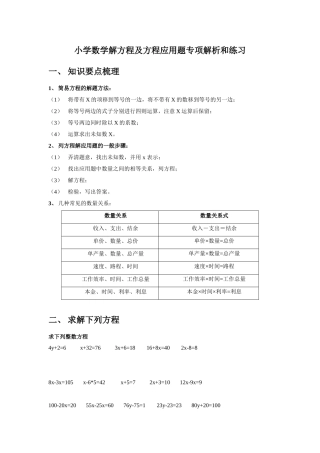 小学数学解方程及方程应用题专项解析和练习